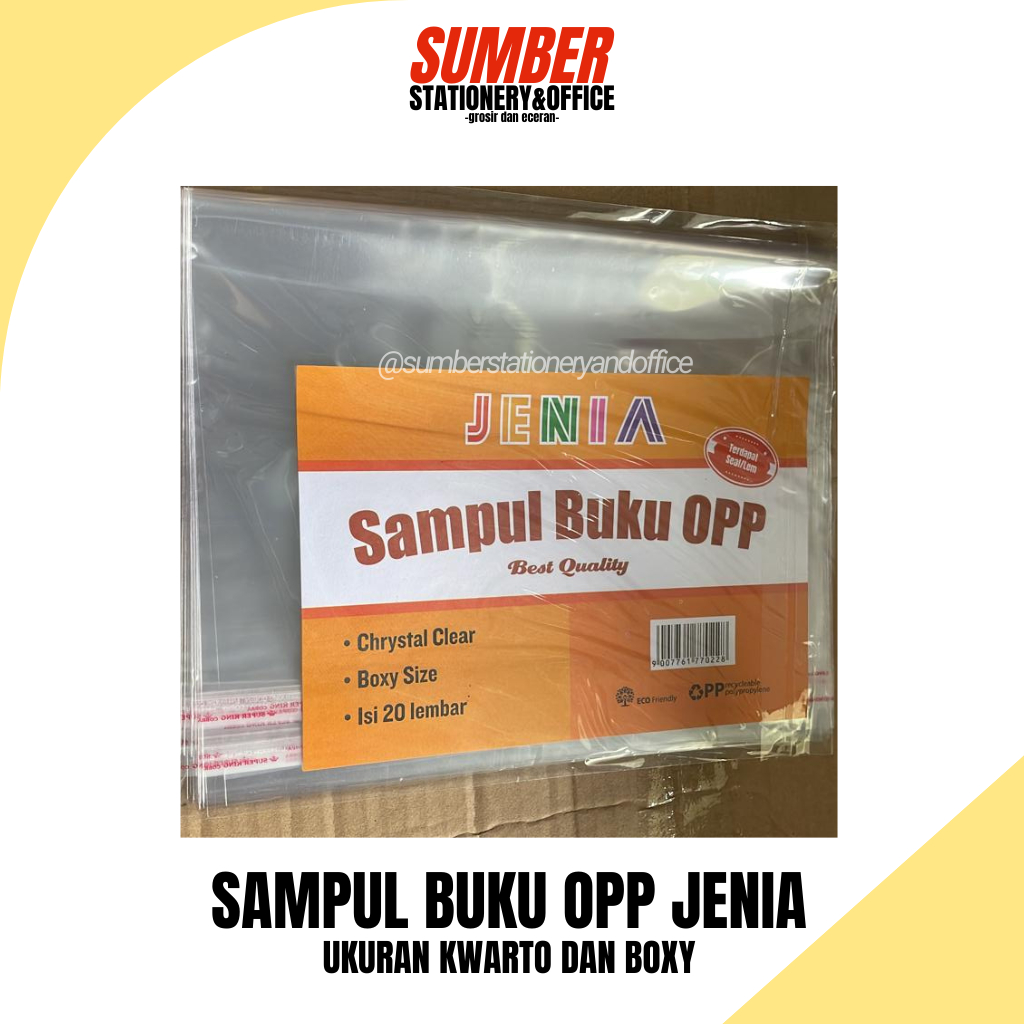 

[20 LEMBAR] SAMBUL BUKU OPP JENIA - KWARTO(A5) DAN BOXY(B5) - ADHESIVE DAN NON ADHESIVE