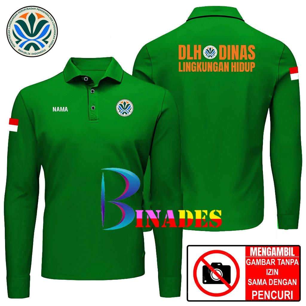 Jual Kaos Baju Tshirts Model Kerah DLH - DINAS LINGKUNGAN HIDUP FREE NAMA BINADES