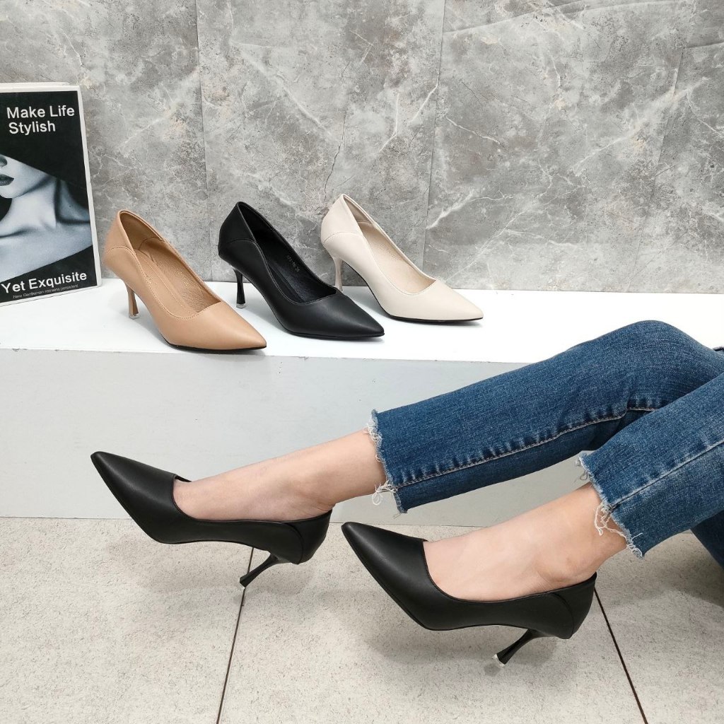 Simoncelli Sepatu Heels 7 cm Wanita Polos | Sepatu Kerja | Sepatu Wanita | Sepatu Hitam | Heels Kerj