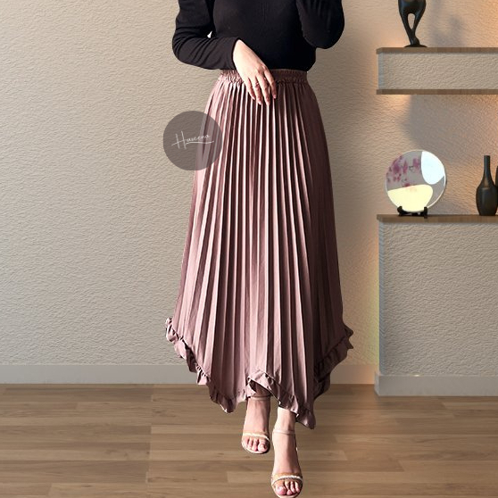 Haseena Rok Plisket Rempel Zigzag Belva Pleated Skirt Wanita Kekinian