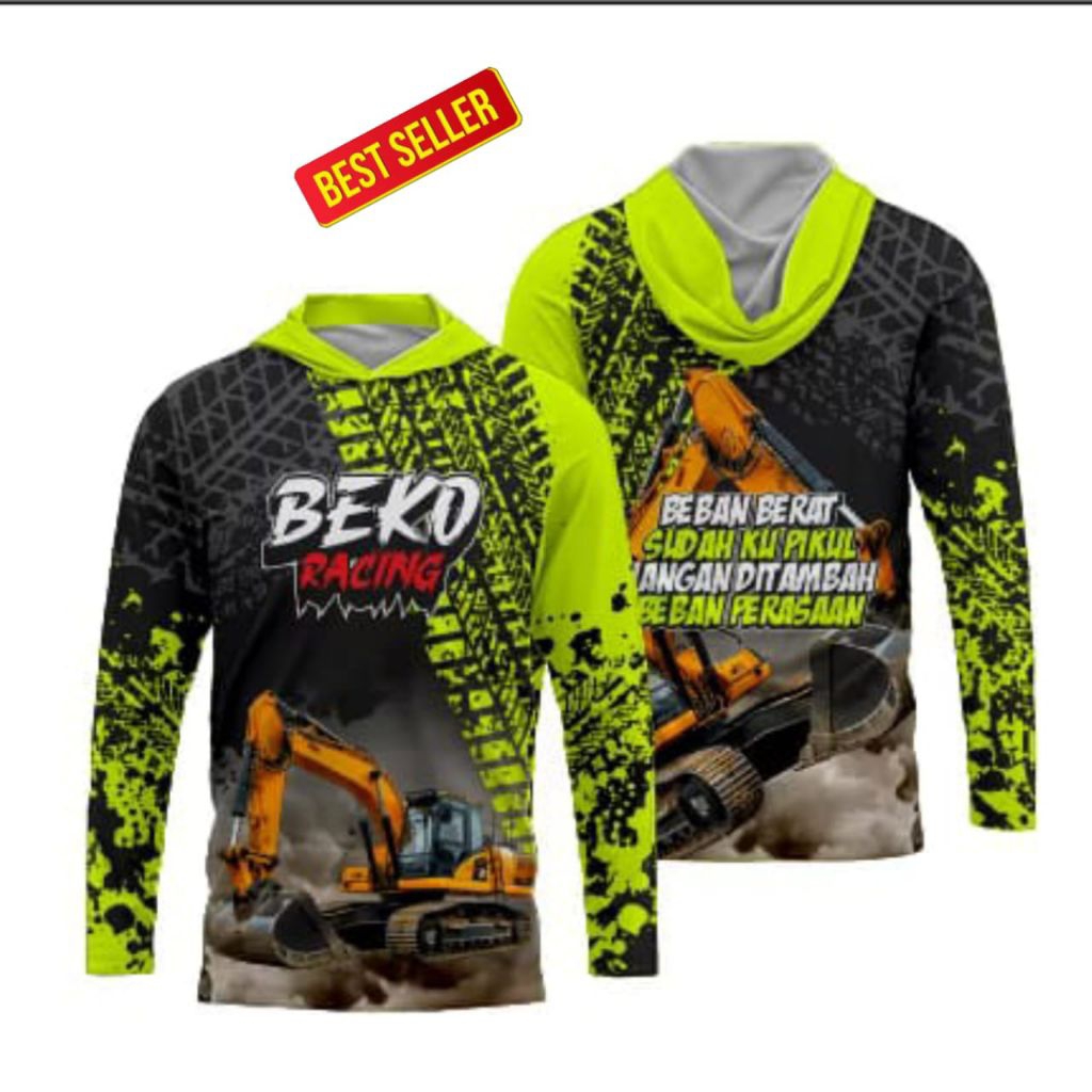 Baju Operator Excavator Lengan Panjang Kupluk Jersey Excavator Full Printing Menyerap Keringat