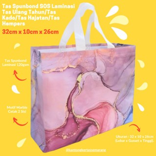 

12 PCS Tas Spunbond SOS Laminasi 32x10x26 Motif Marble tas ulang tahun/tas kado/tas hajatan/tas hempers