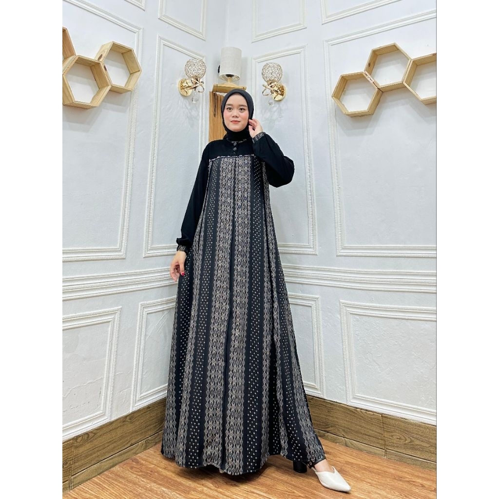 Gamis Mewah Hitam / Gamis Hitam Bunga Kecil / Gamis Seragam /Gamis Mewah Premium / Gamis Abaya Terba