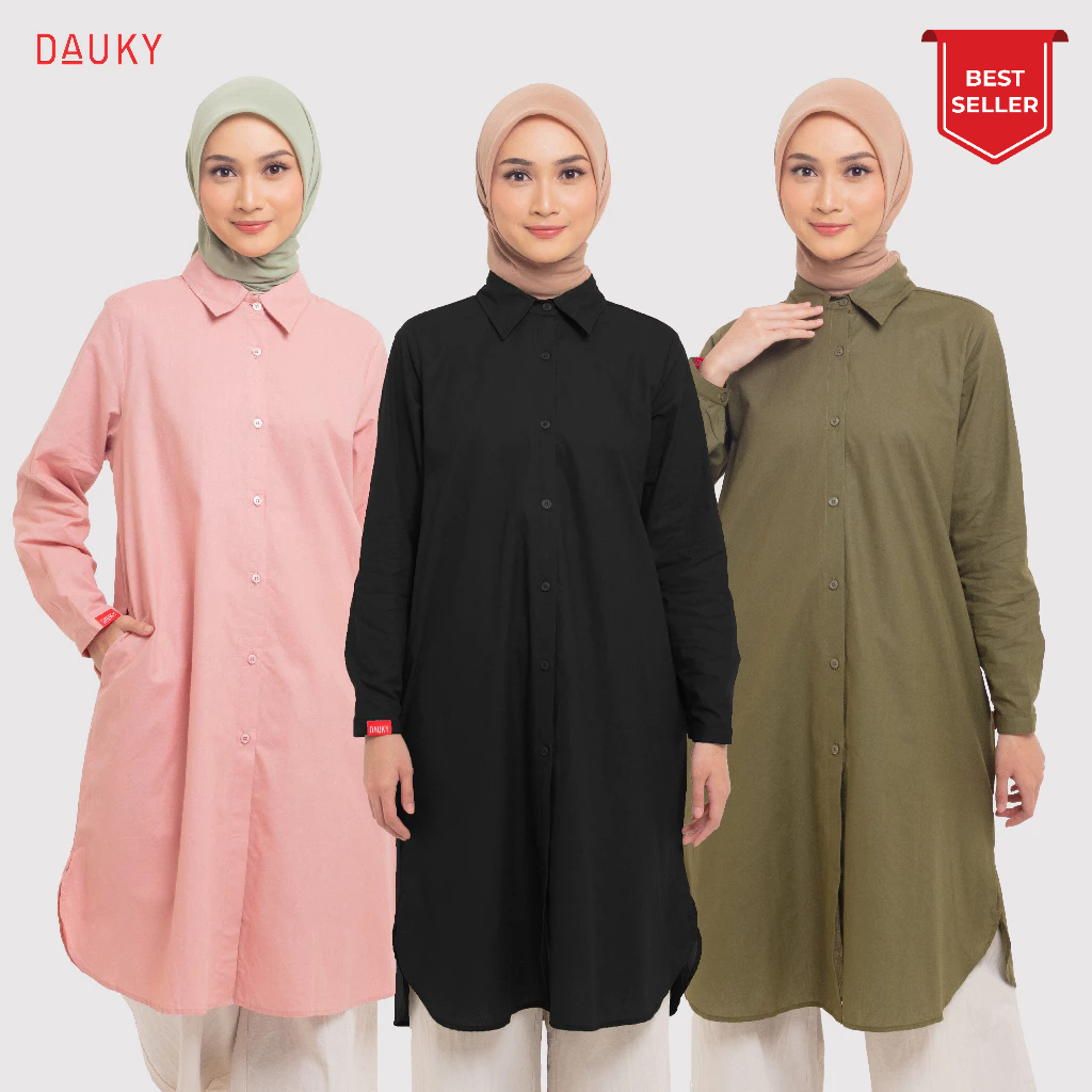BEST SELLER DAUKY ATASAN TUNIK KEMEJA WANITA L TUNIC BASIC KATUN PRADA