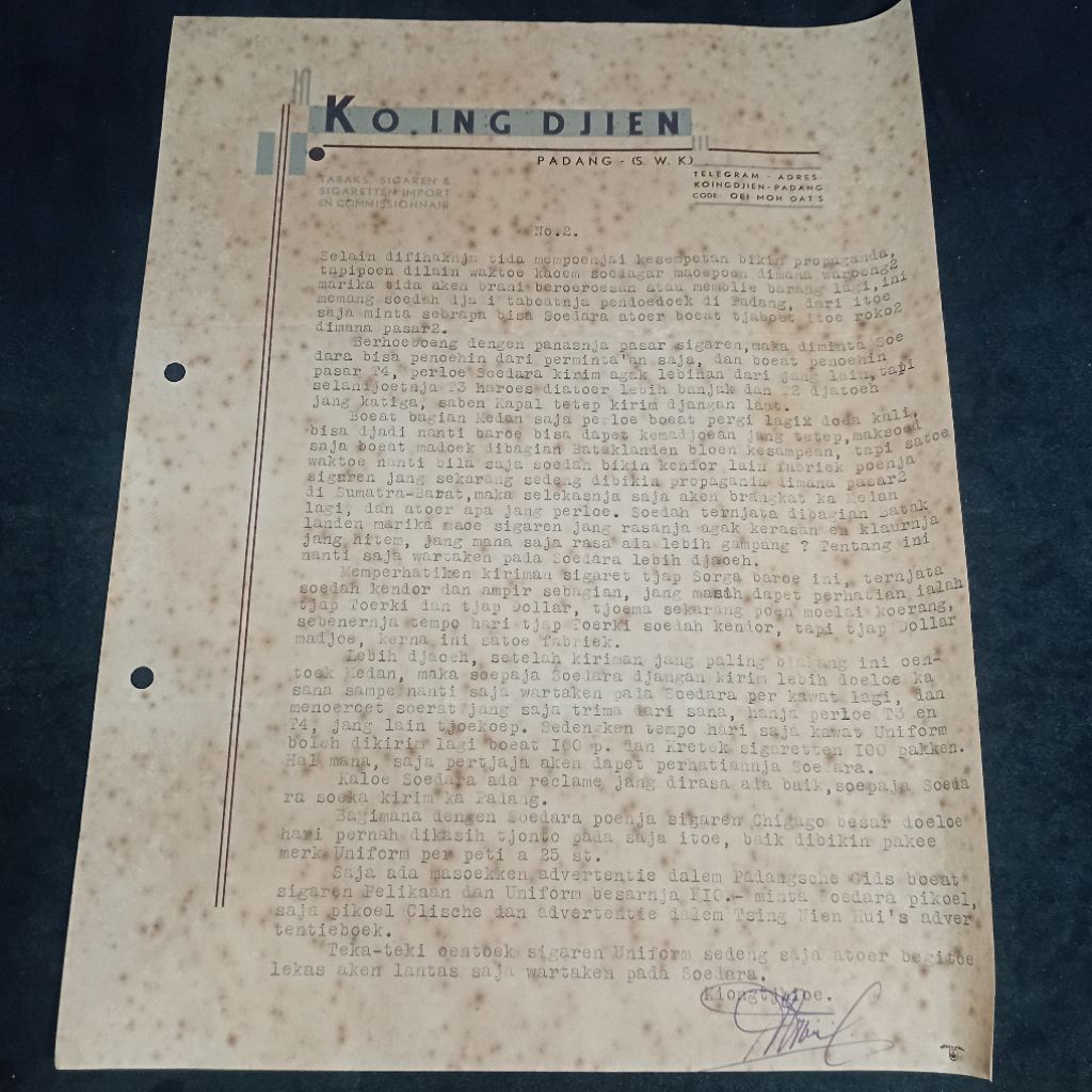 

Surat Tua Pemesanan Sigaretten