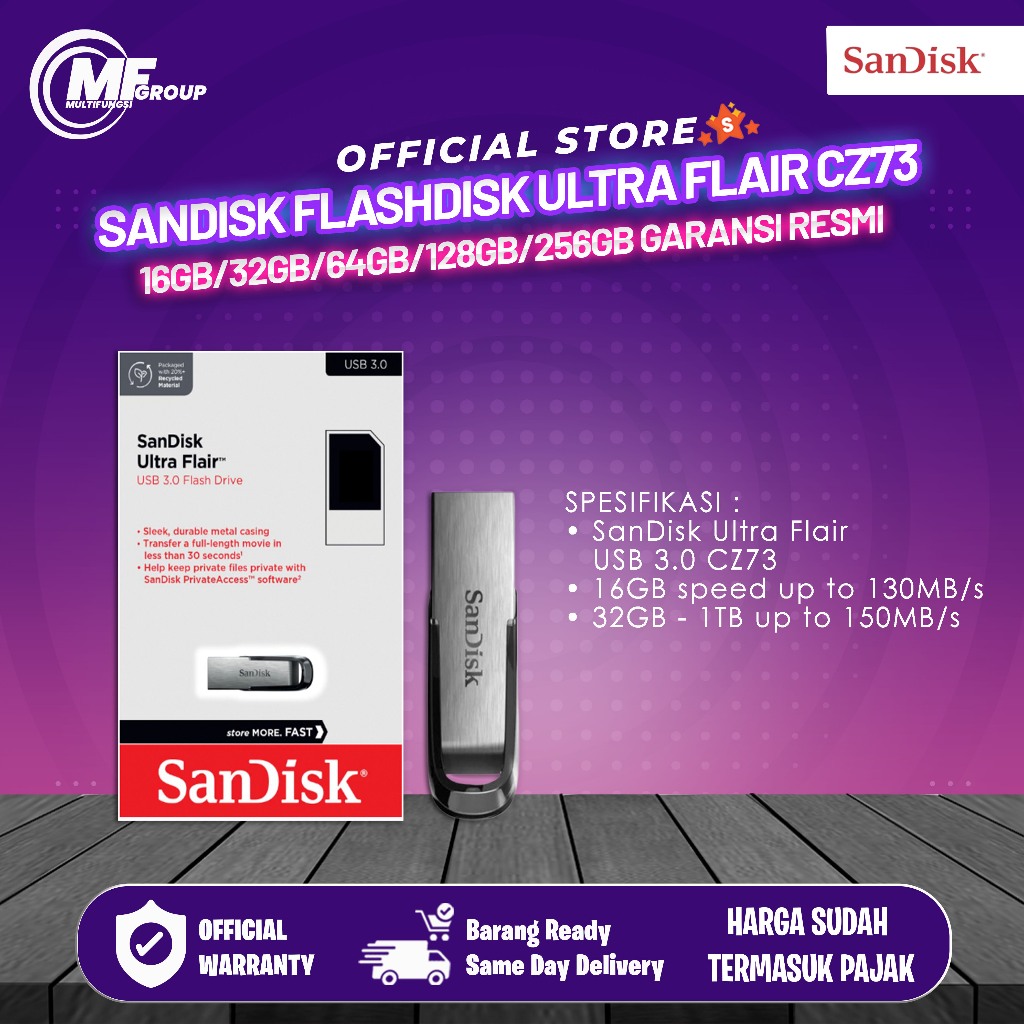 Sandisk Flashdisk 32GB Ultra Flair CZ73 / USB 3.0 / CZ-73 Garansi Resmi