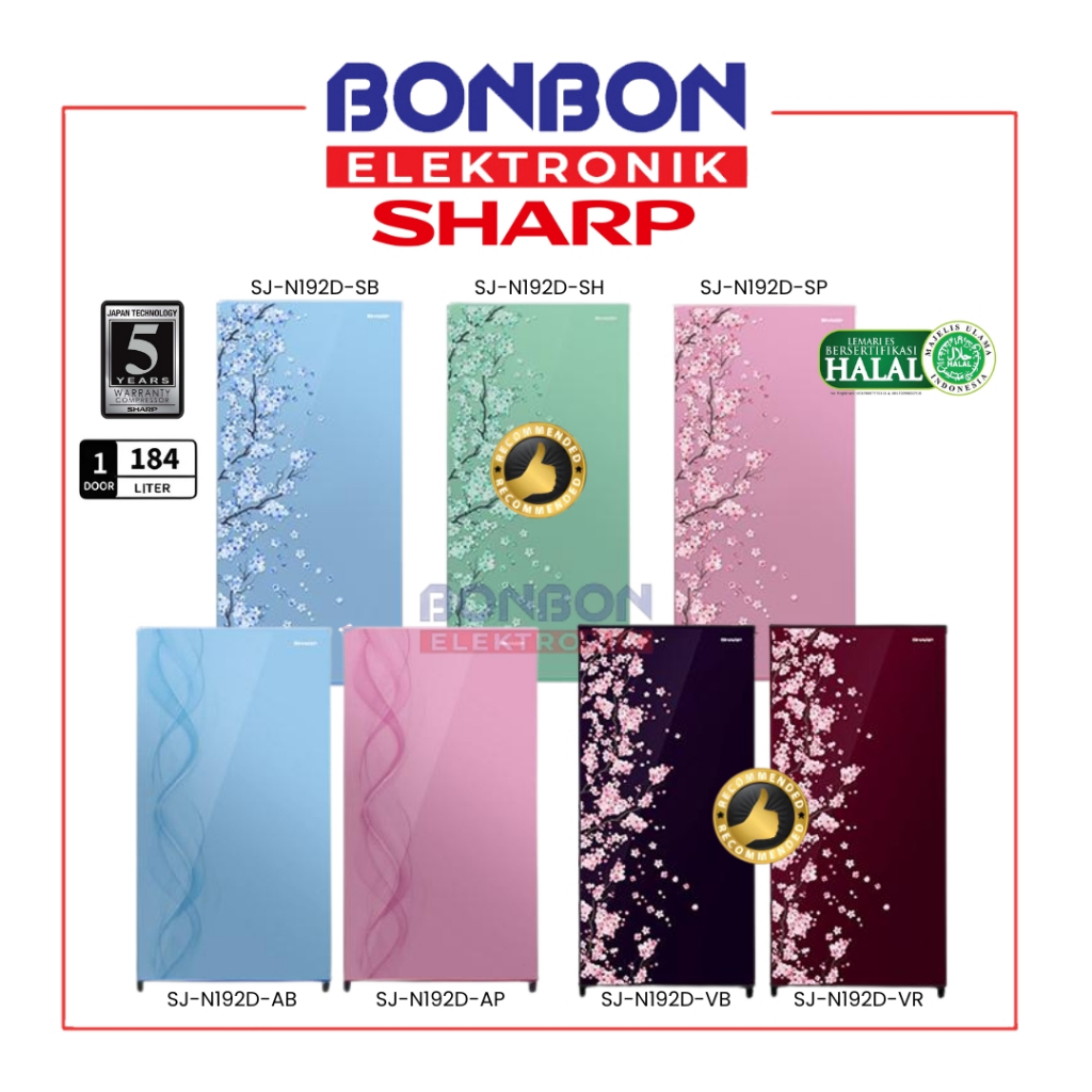 SHARP Kulkas 1 Pintu 184L SJ-N192D-AB/AP/VB/VR/SB/SH/SP - SJ-N192D-AB/AP / Kirei III Sakura Series S