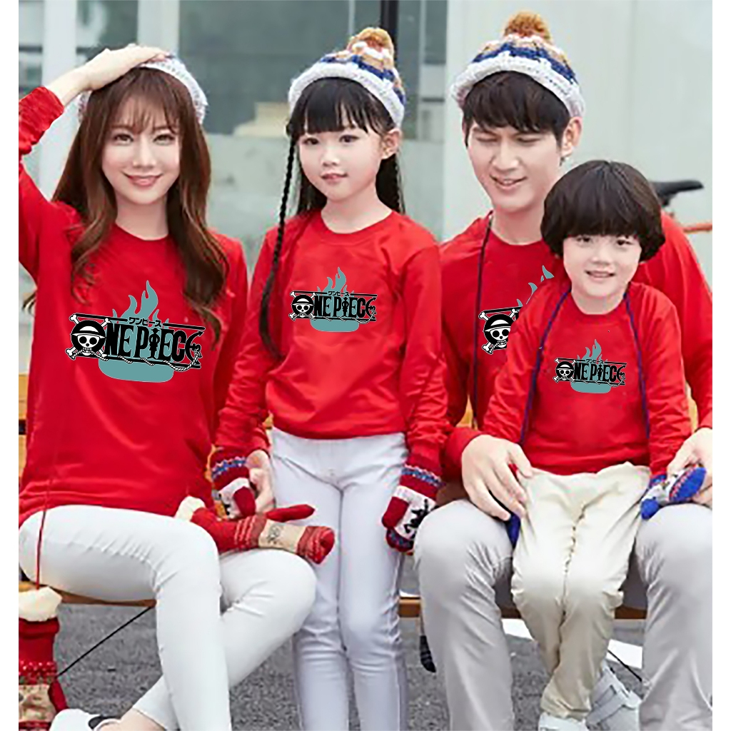 Kaos ONE PIECE LUFFY Family Couple Keluarga Lengan Panjang AYAH BUNDA KAKAK ADEK Bajak Laut Topi Jer
