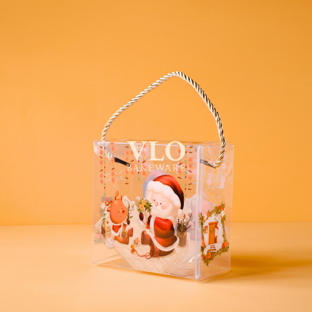 

[1 SET ISI 10 PCS] Kotak kue natal transparan handle tali | box hampers natal kue kering cokelat permen