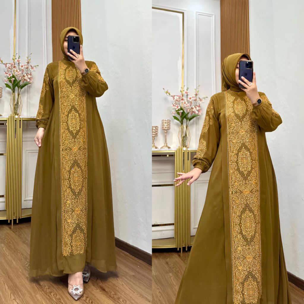 Gamis bordir terlaris 2025/pakaian wanita kekinian/baju muslim/dress wanita/baju pesta
