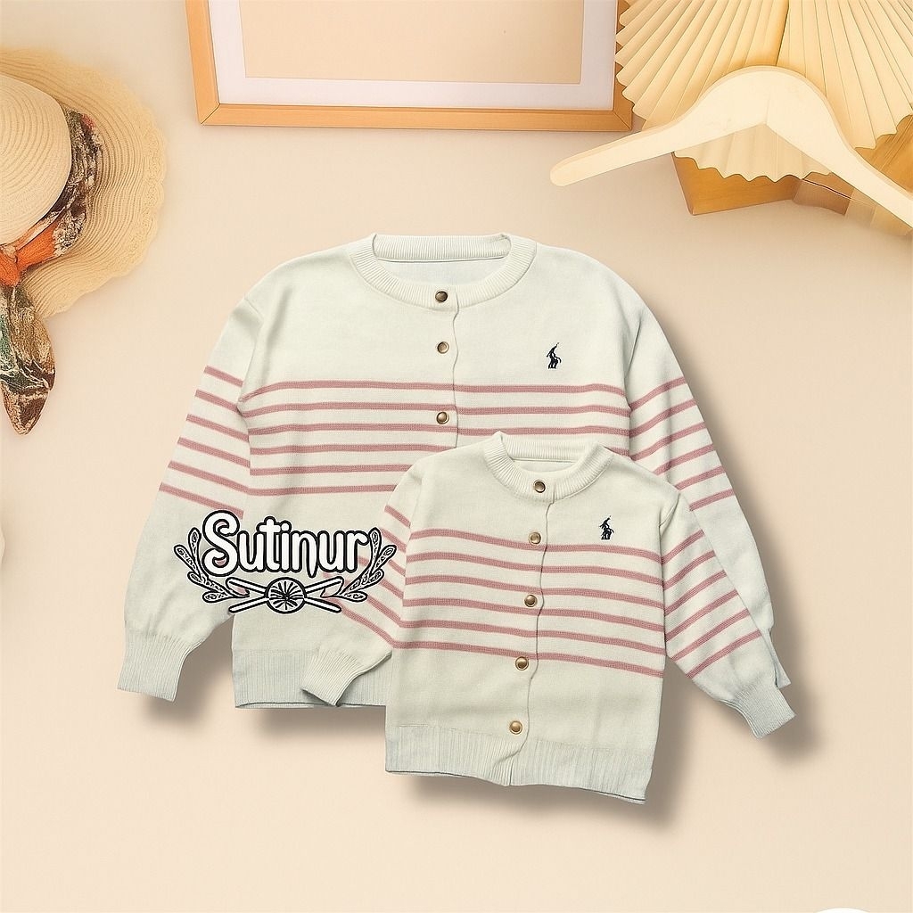 Cardigan Khalisa Motif Salur Knitwear Baju Atasan Anak Perempuan Couple