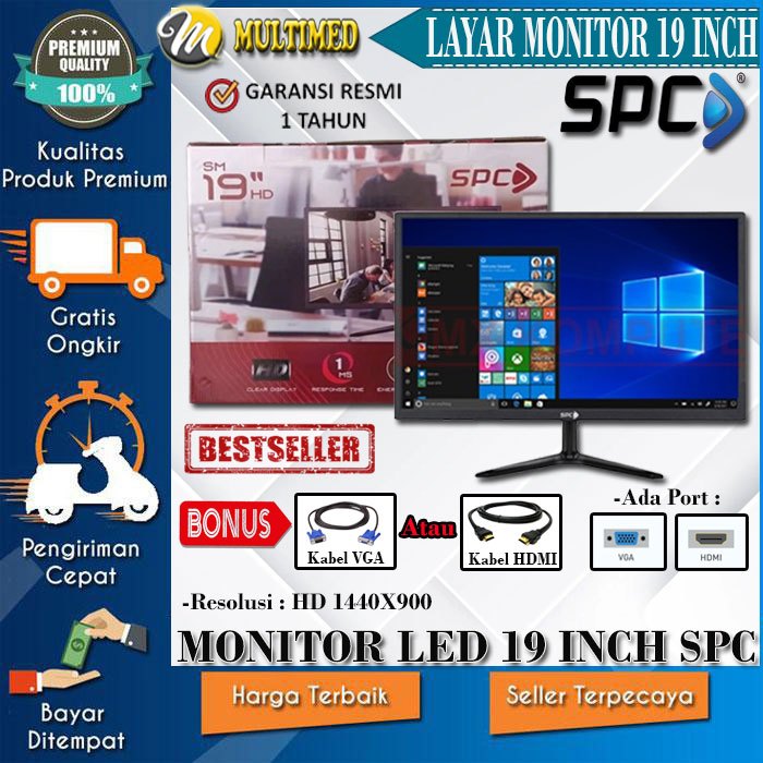 grey mart - Monitor Layar LED 19" Inch Wide Screen SPC Baru