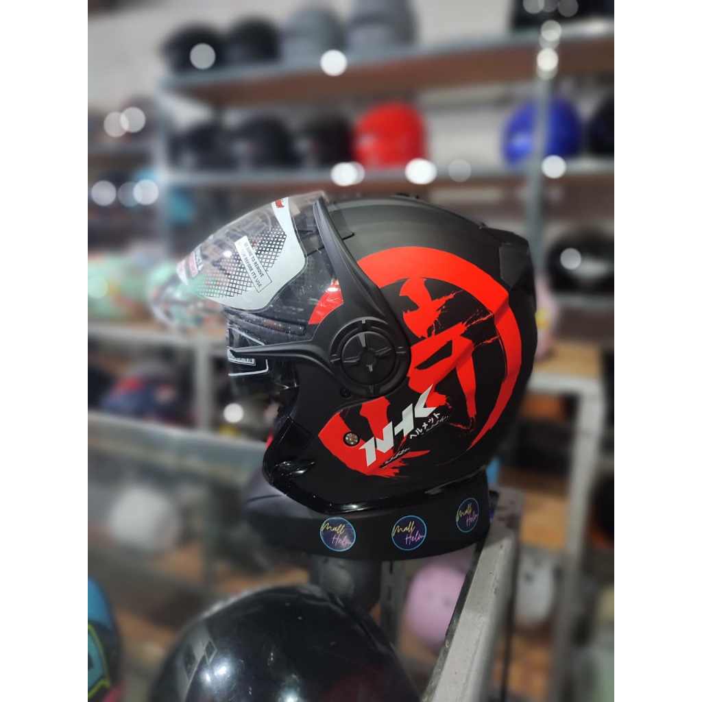 HELM NHK GLADIATOR MOTIF KANJI BLACK RED DOF DOUBLE VISOR