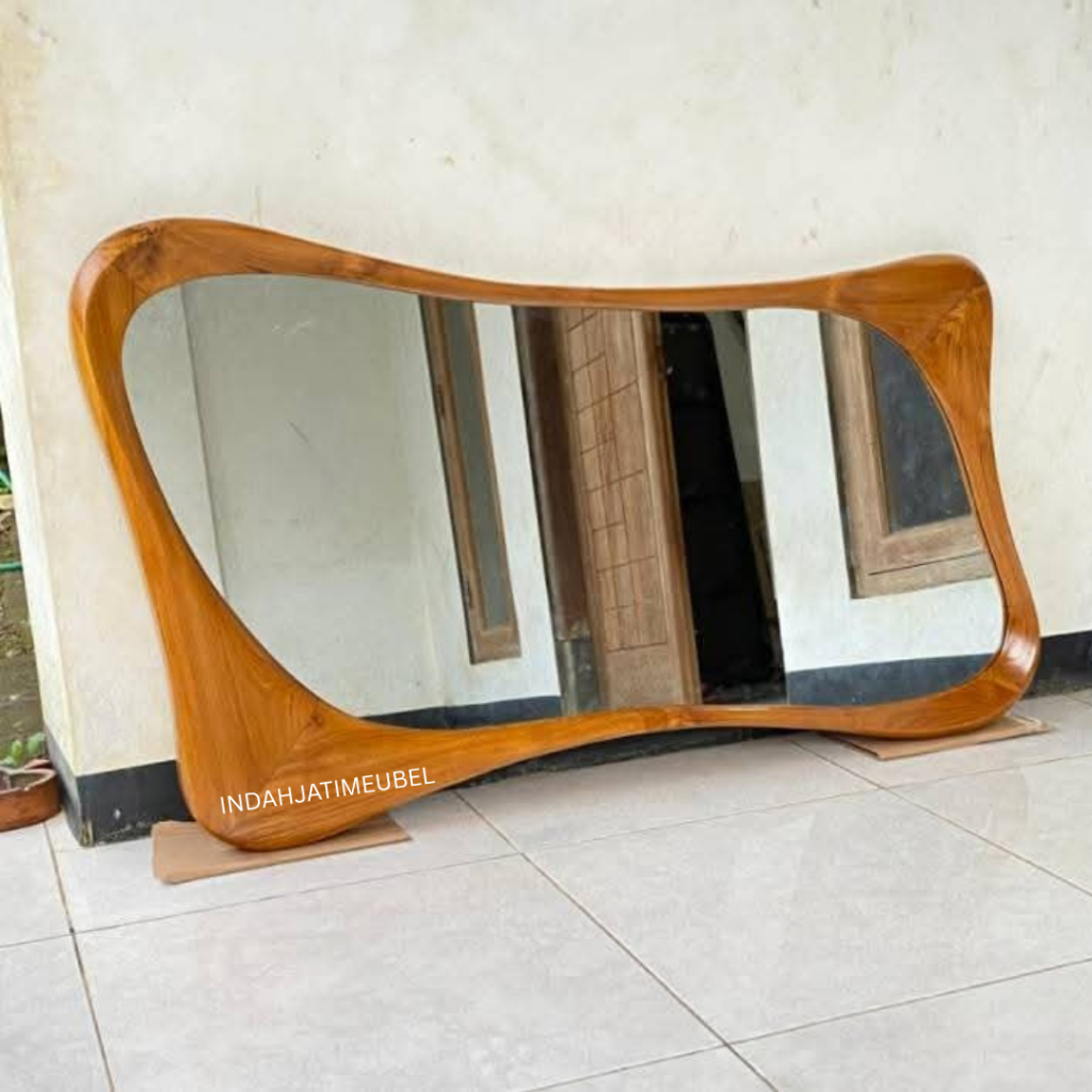 cermin kaca unik mirror kayu jati solid umodel unik home decor