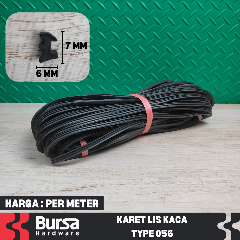 Karet Lis Kaca Etalase 056 Hitam Untuk Frame Pintu Jendela Aluminium & Etalase