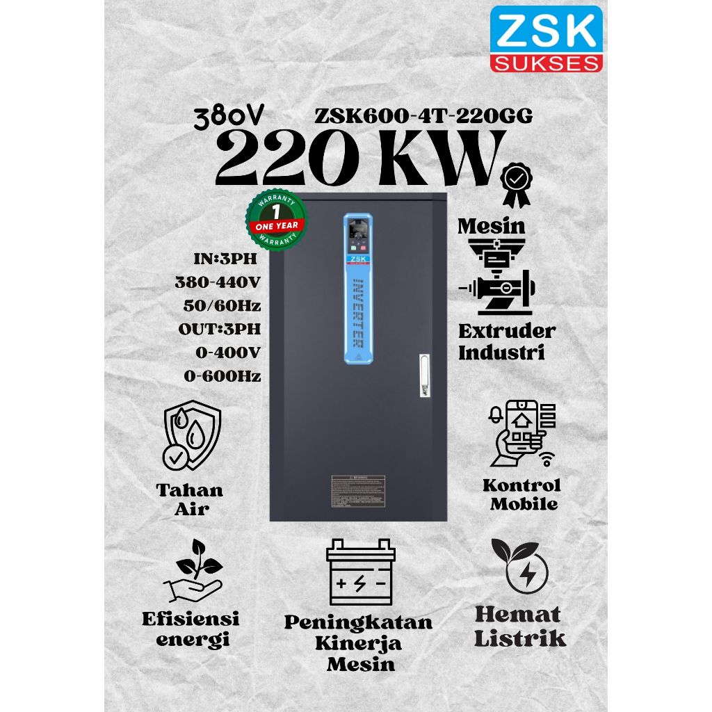 ZSK Inverter VFD / Elektronik VFD / Frequency Converter  220 KW Input 3PH Output 3PH 380V