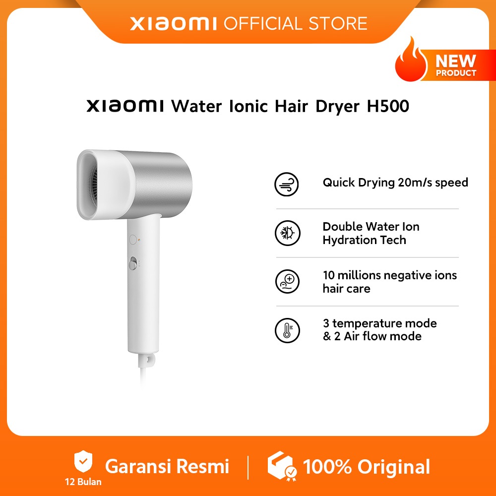 Xiaomi Water Ionic Hair Dryer H500 | Quick Drying 20m/s speed | Double Water Ion Hydration Tech | 10