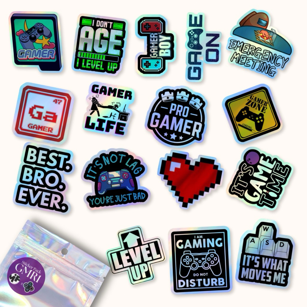 

[1 Pack] Sticker Hologram Gamers Premium Laminasi , Stiker Hologram Gamers Life Aesthetic Isi Banyak Dekorasi Laptop Tumblr Gitar