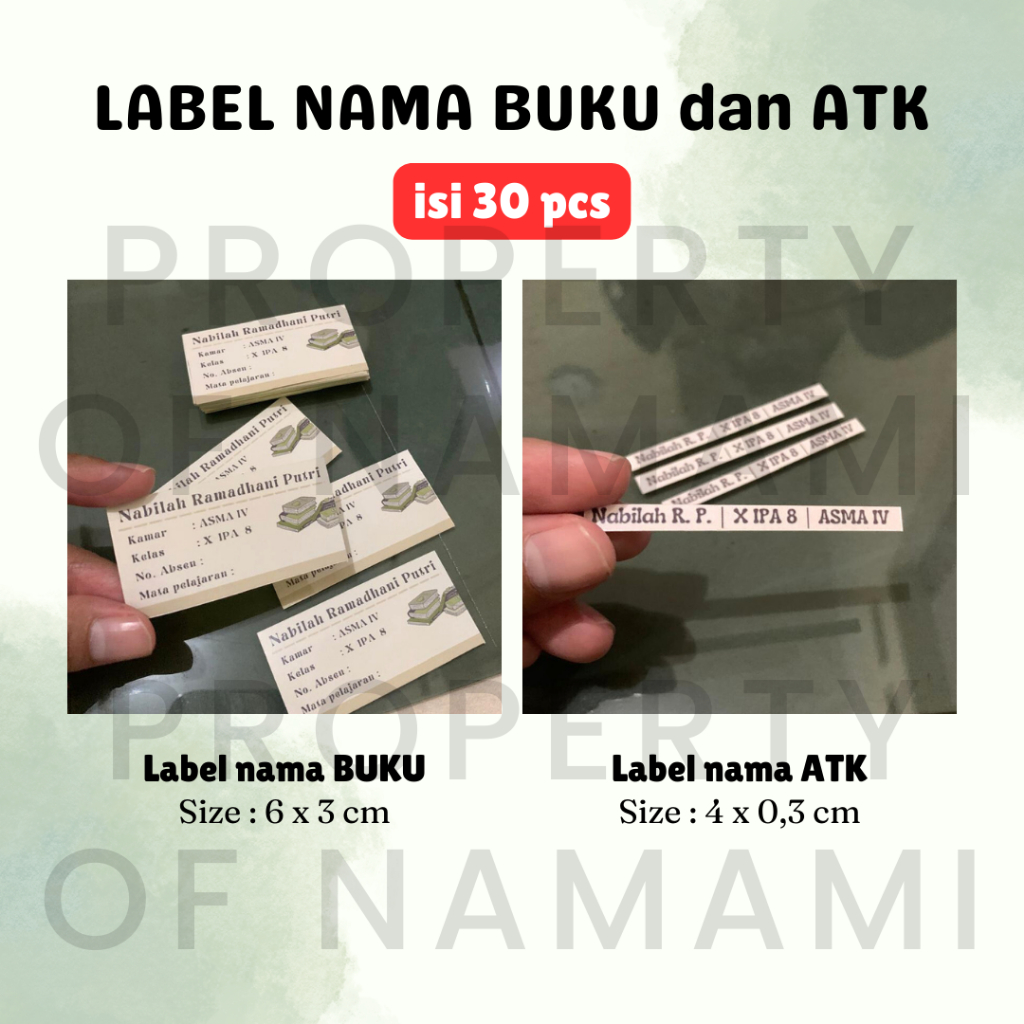 

(30 PCS) LABEL NAMA BUKU SEKOLAH DAN ALAT TULIS TINGGAL TEMPEL UNTUK BUKU TULIS BUKU PAKET DLL