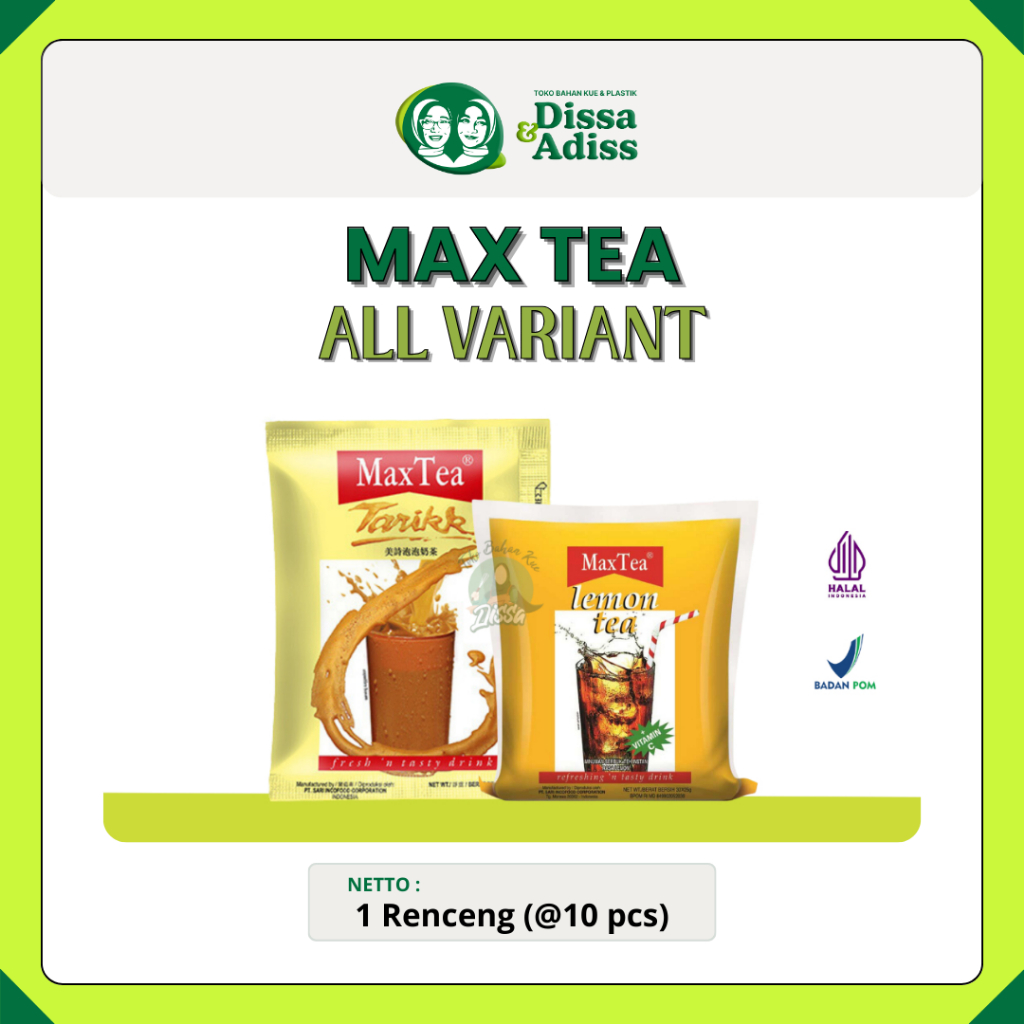 

Max Tea Teh Tarik dan Lemon Tea 25gr | Minuman serbuk Max Tea - Tobaqdissa
