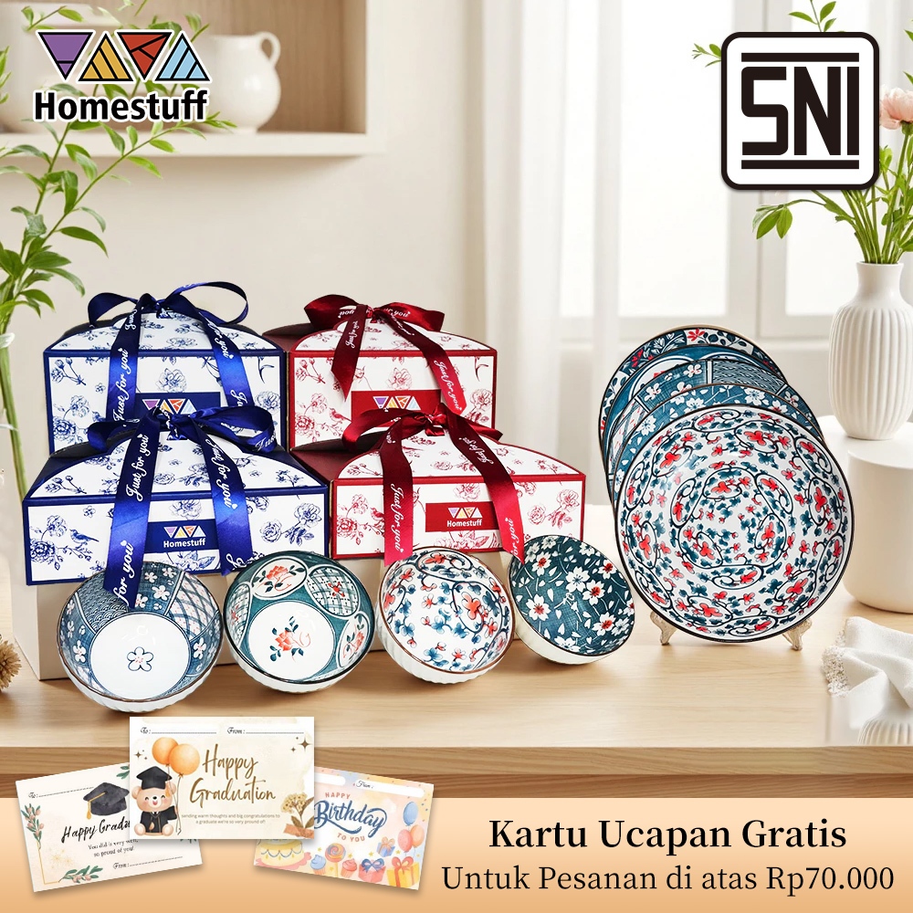 Mischa [SNI] HOMESTUFF Hampers Set Piring dan Mangkok Mewah / Set Peralatan Makan Keramik / Hadiah
