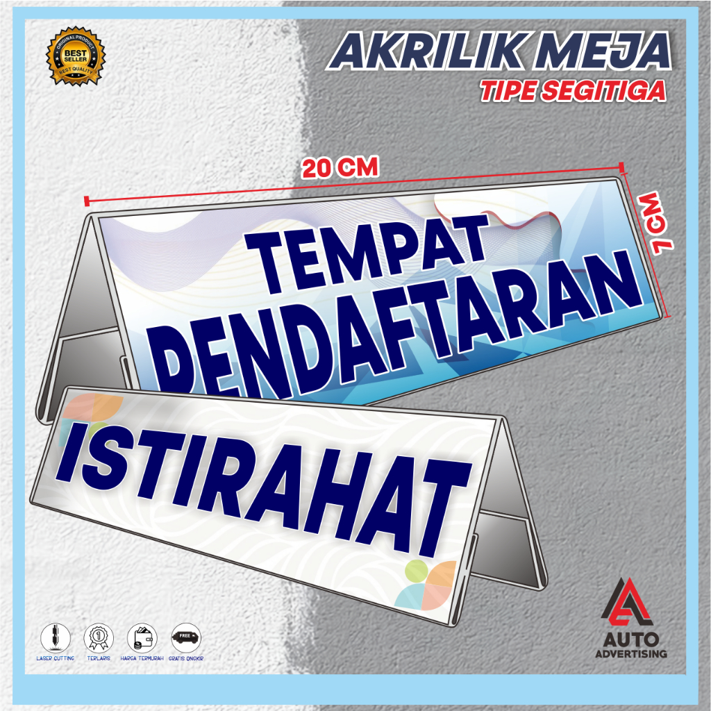 

Papan Nama Meja Akrilik 7X20 Model Segitiga