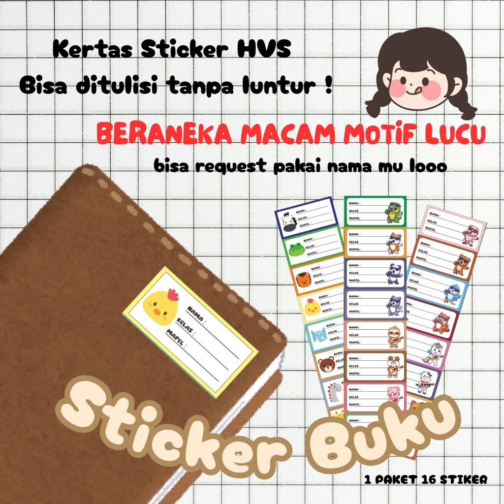 

Sticker Buku Tulis - HVS Bisa Ditulisi Custom Nama 16pcs