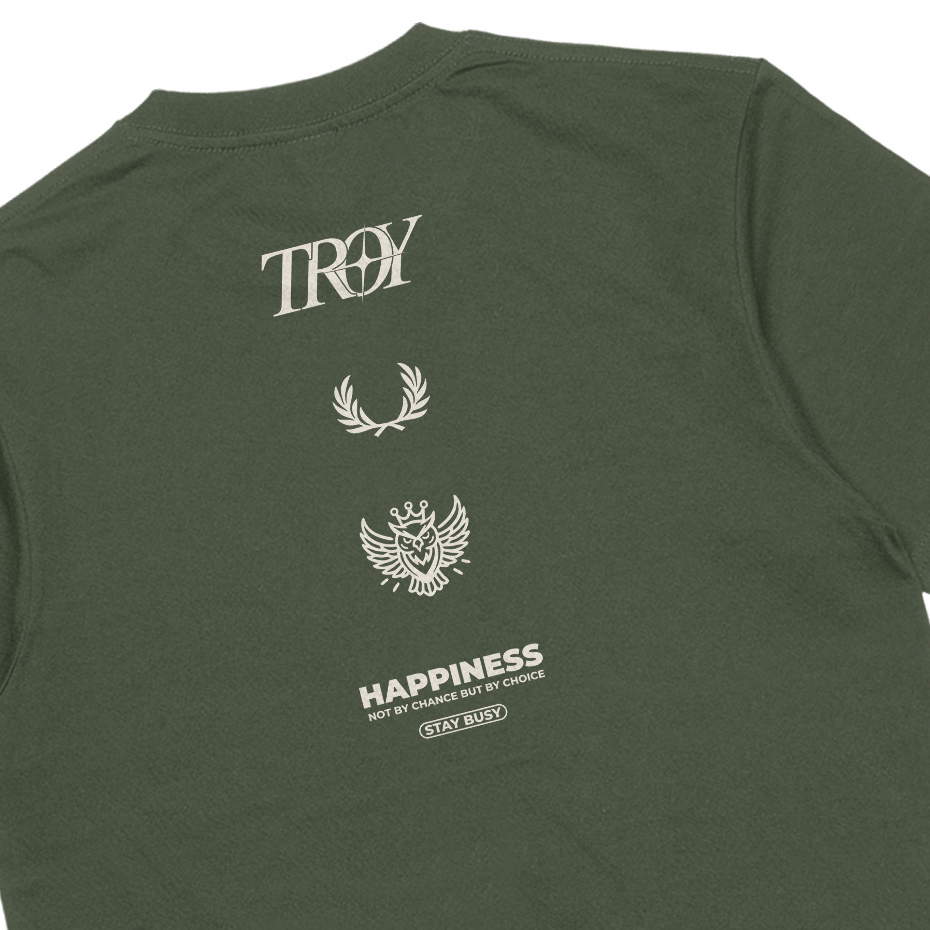 Troy Company Tshirt Army Green Happiness - Kaos Lengan Pendek Kaos Hijau Army MTD 3268