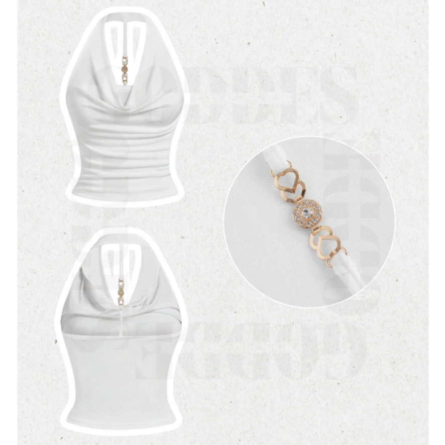 Draped Halter Back-Metal Buckle | SHEIN | Low-Back Woman Top | Backless with Gold Chain Classy Elega