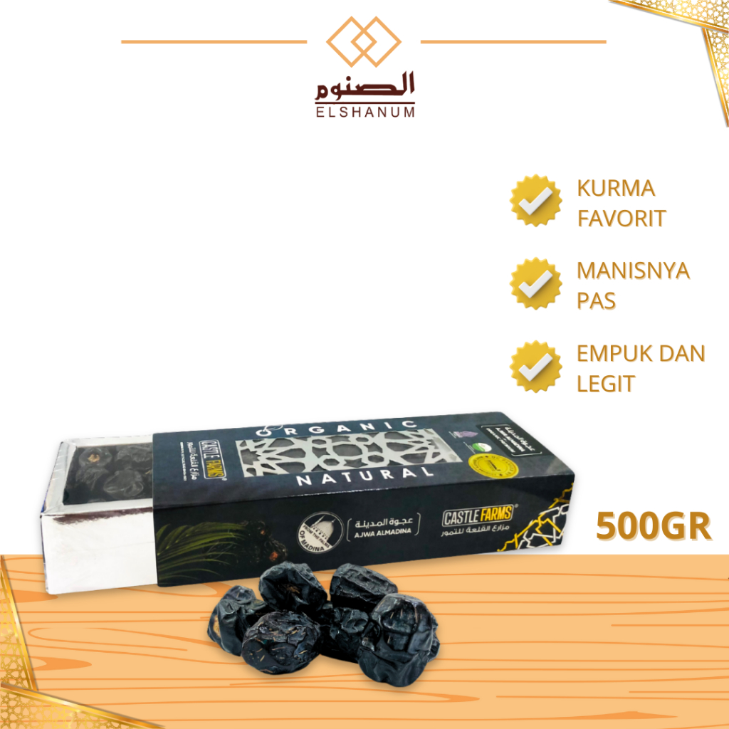 

Kurma Ajwa Castle Farms 500gr / Kurma Ajwa 500 Gram Asli 100% Original / Alelal_Store /Elshanum Grup