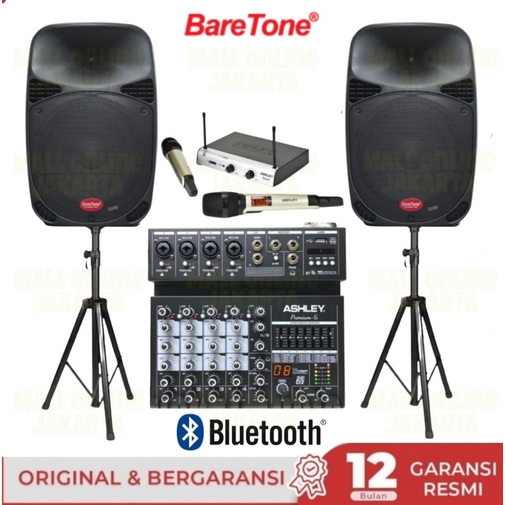 Paket Speaker aktif pasif Baretone 15 inch mic Wireless ashley Ori