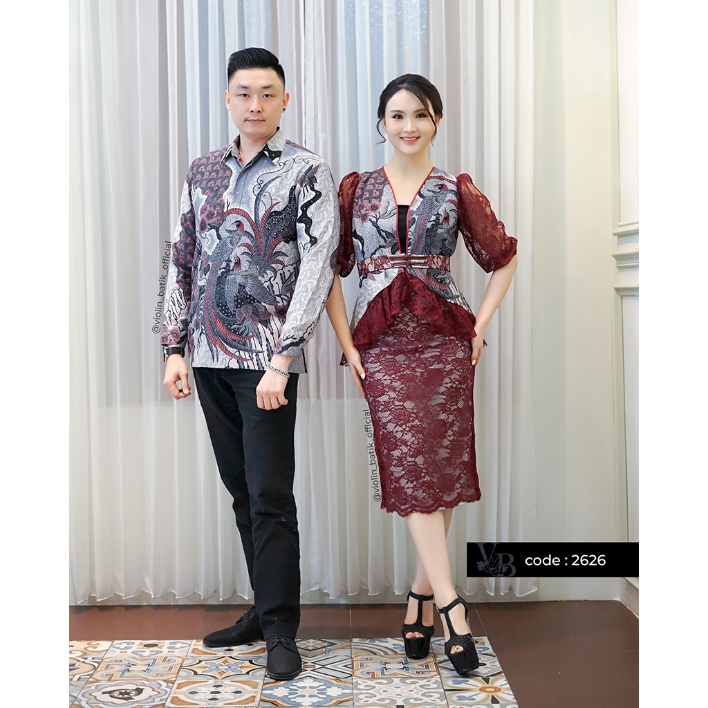 Violin Batik Stelan Dobby Blazer Ruffle Brokat Maroon 2626