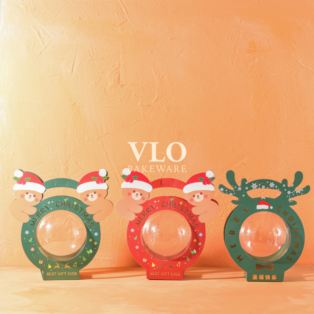 

[1 SET ISI 10 PCS] Kemasan kotak kue hampers natal termasuk wadah bola | tempat tiramisu pudding globe natal christmas