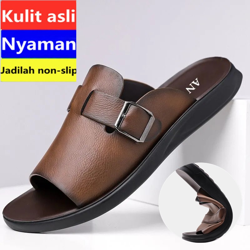 [kulit sapi lembut] Edisi terbatas sandal kulit asli,, sandal kulit lembut tunggu lembut pria, sanda