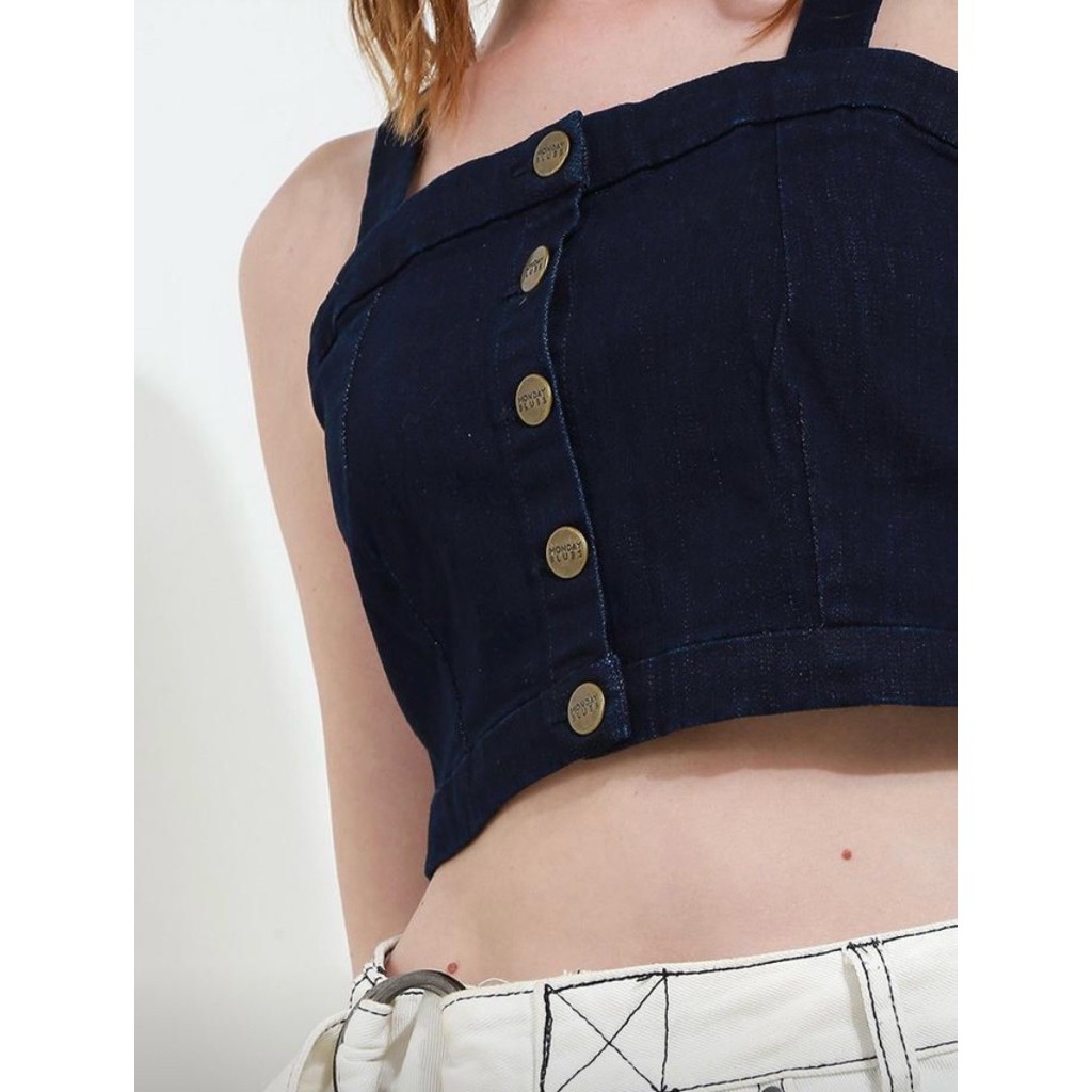Banting Harga It’s Monday Blues Denim Crop Top | Crop Top Wanita | Denim Crop Top