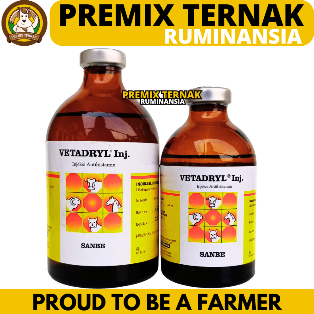 VETADRYL INJ 50ML VETADRYL INJ 100ML - Obat Hewan Antihistamin Ternak Sapi Kuda Kambing Babi Anjing