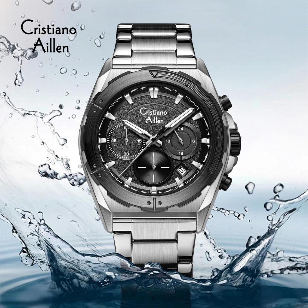 JAM TANGAN PRIA CRISTIANO AILLEN CA 8891 RANTAI STAINLESS STEEL CRONOGRAF WATER RESISTANT 3ATM