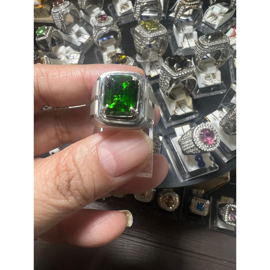 batu permata Diopsite natural cincin perak cowok