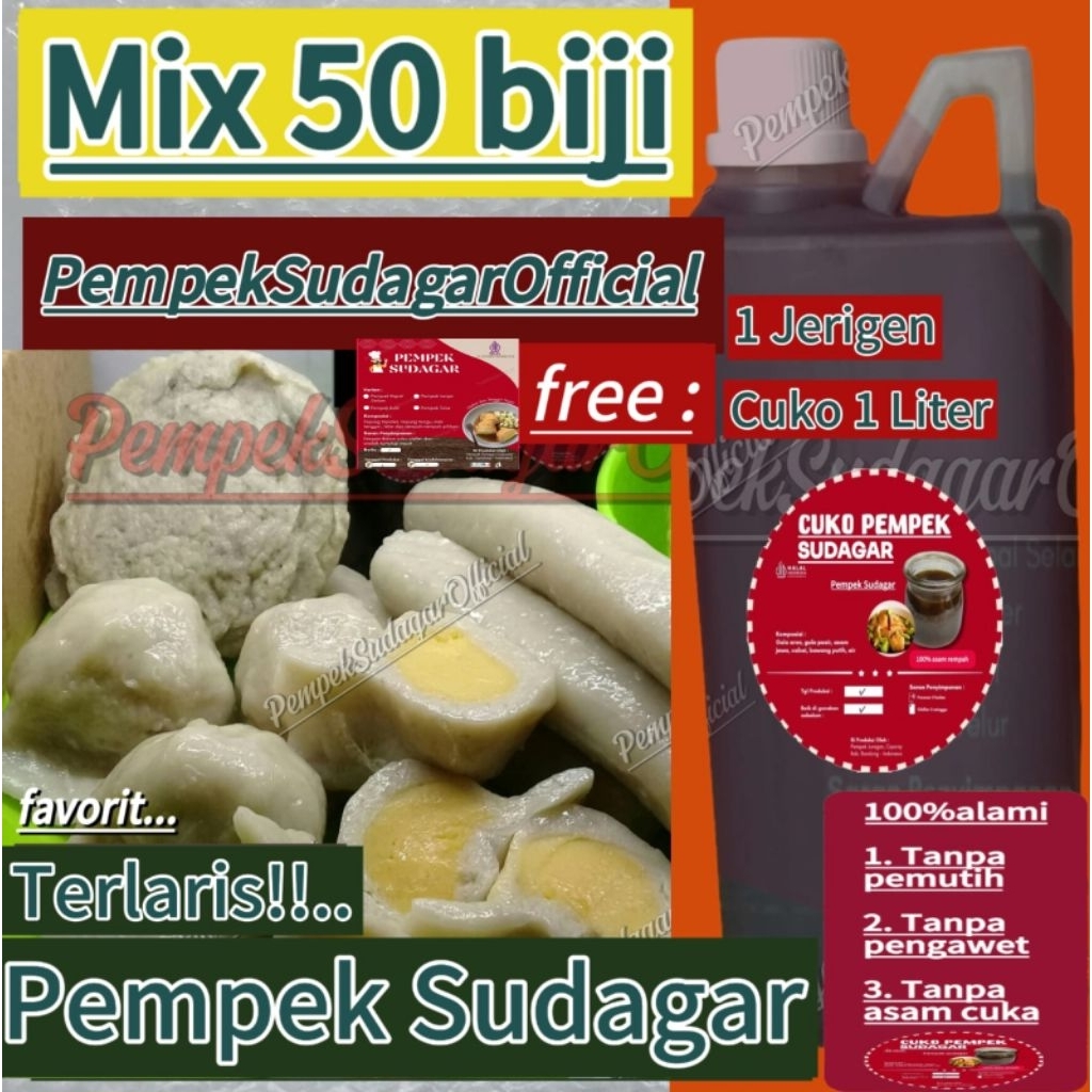 

Pempek paket mix isi 50 biji pempek kecil + free 1jerigen cuko 1Liter # All varian (Di vacum) # pempek bandung # pempek enak # pempek ikan tenggiri asli