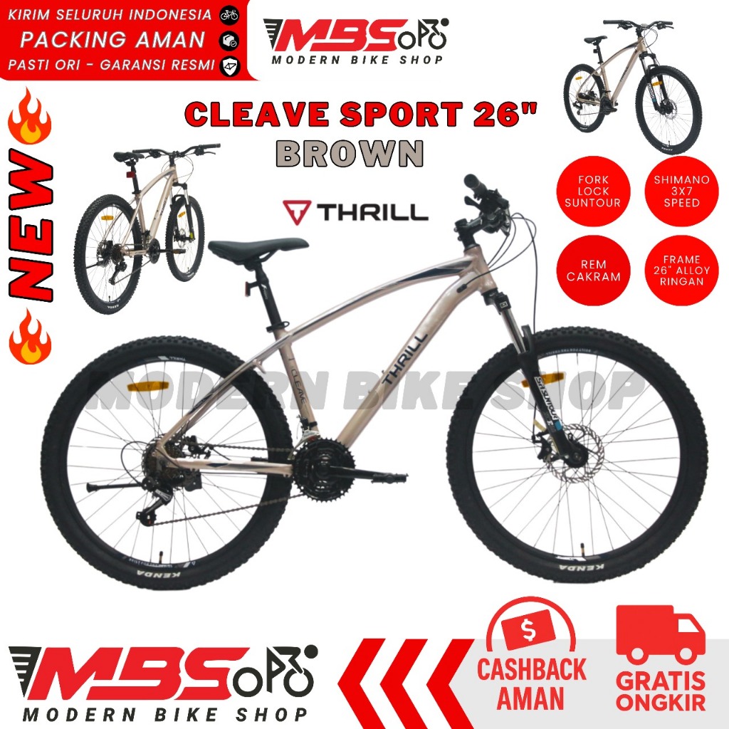 [ PROMO - GARANSI RESMI ]Sepeda Gunung MTB 26 Thrill CLEAVE SPORT Merah Putih – Frame Alloy, 21 Spee