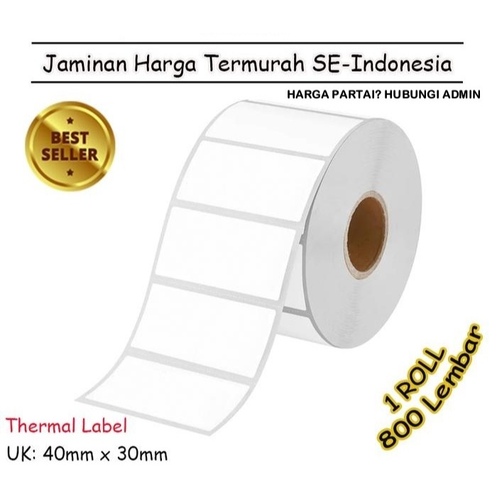 

LABEL THERMAL [40 x 30] KERTAS STIKER BARCODE 40x30 mm (800 Pcs)