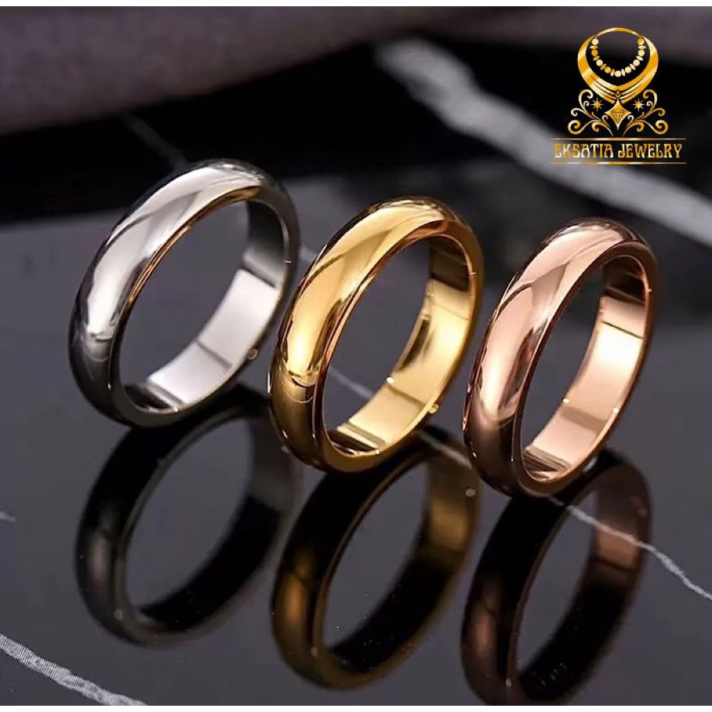Cincin Titanium Pria Wanita 6mm 4mm Anti Karat - Smooth