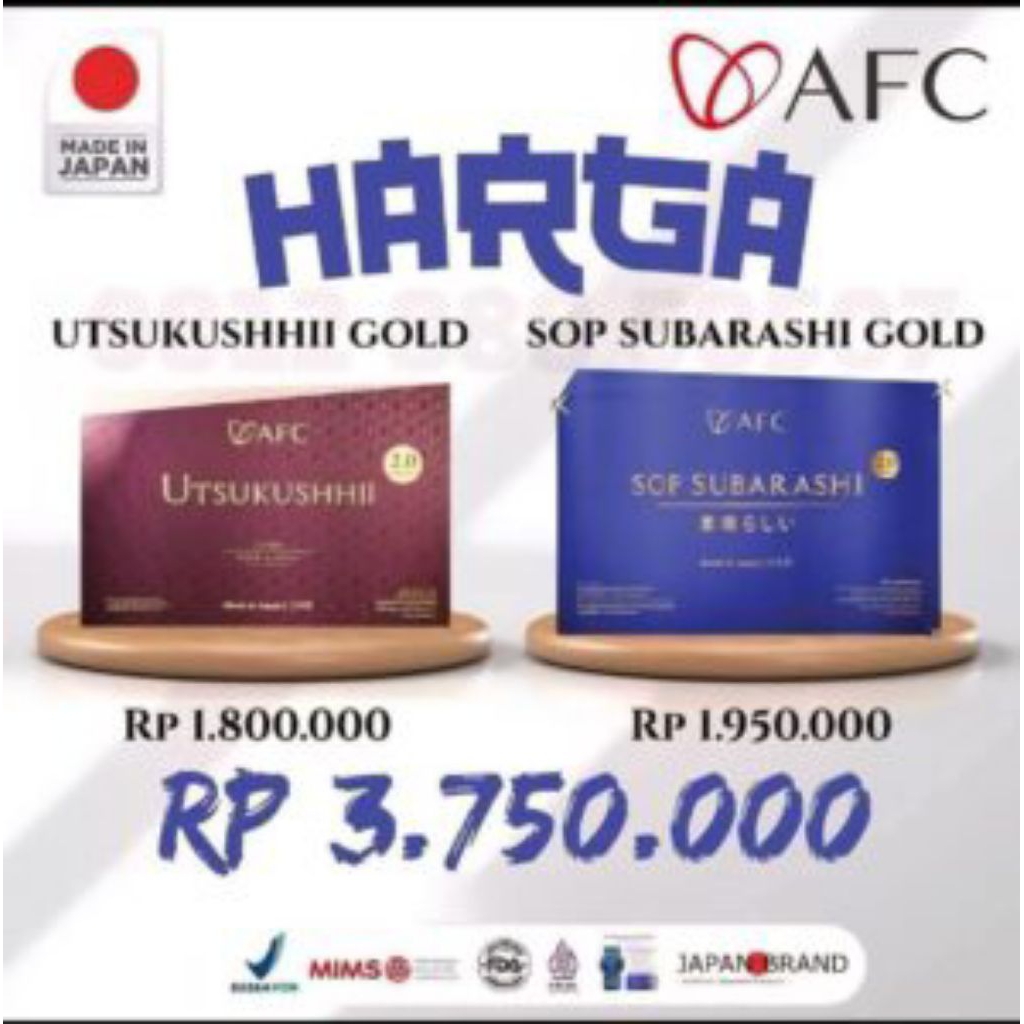 1 PAKET SOP SUBARASHI GOLD + UTSUKUSHHII GOLD AFC JAPAN ORI