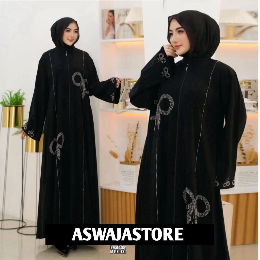 Gamis Abaya Jet Black Motif Elegan - Style Remaja | Dress Arab | Turkey | ASWAJASTORE