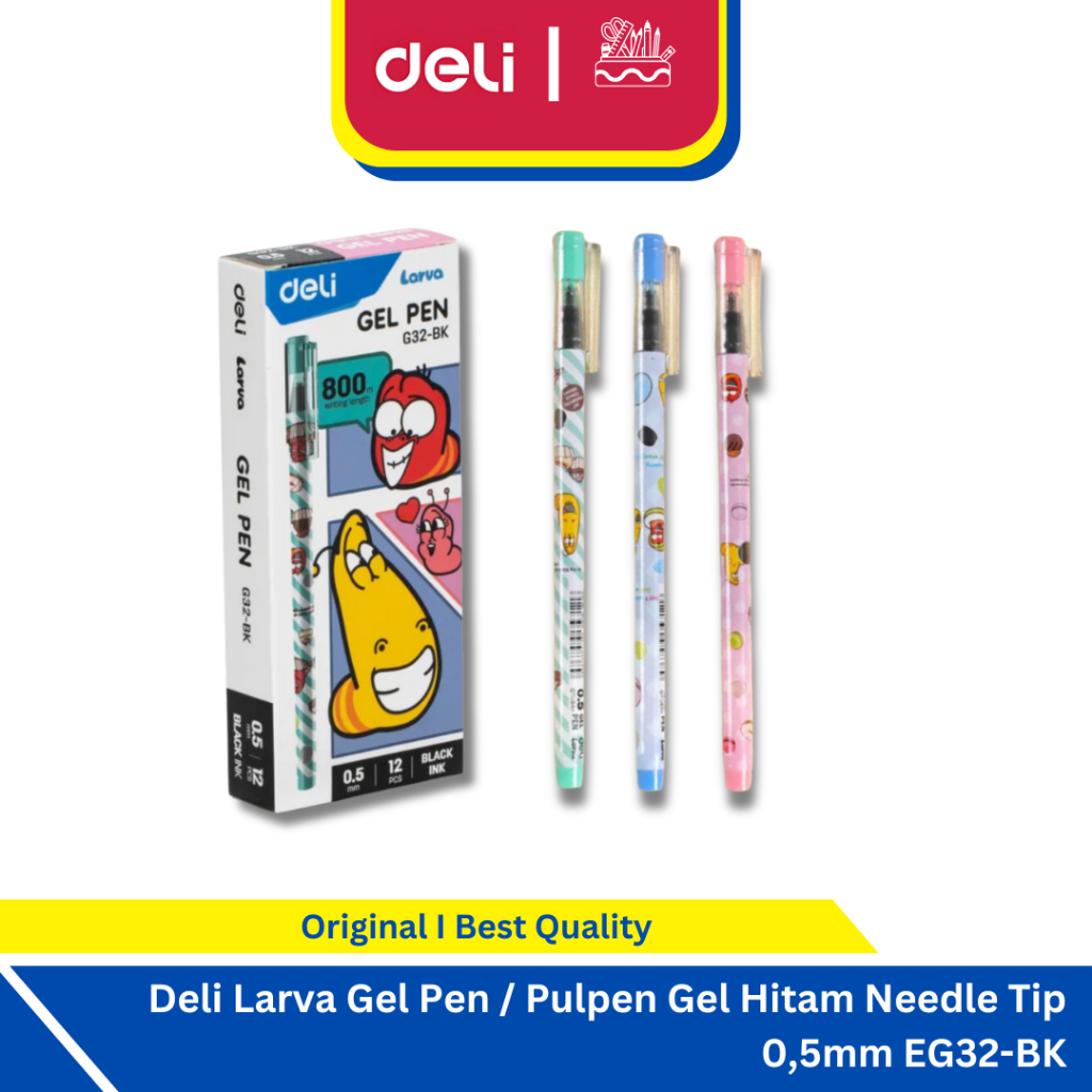 

Deli Larva Gel Pen / Pulpen Gel Hitam Needle Tip 0,5mm EG32-BK
