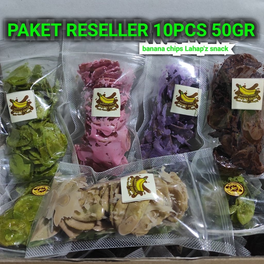

PAKET RESELER 10PCS kemasan pounc 50gr/pcs kripik pisang lumer banana chips varian rasa