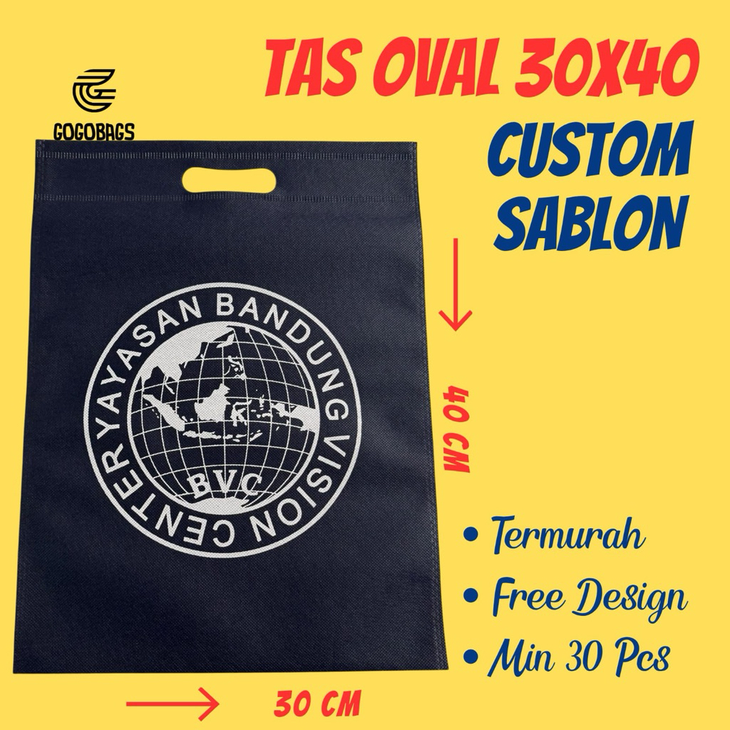 Tas spunbond 30x40 custom sablon / Tas spunbond oval 30x40 sablon / tas spunbond custom sablon / tas