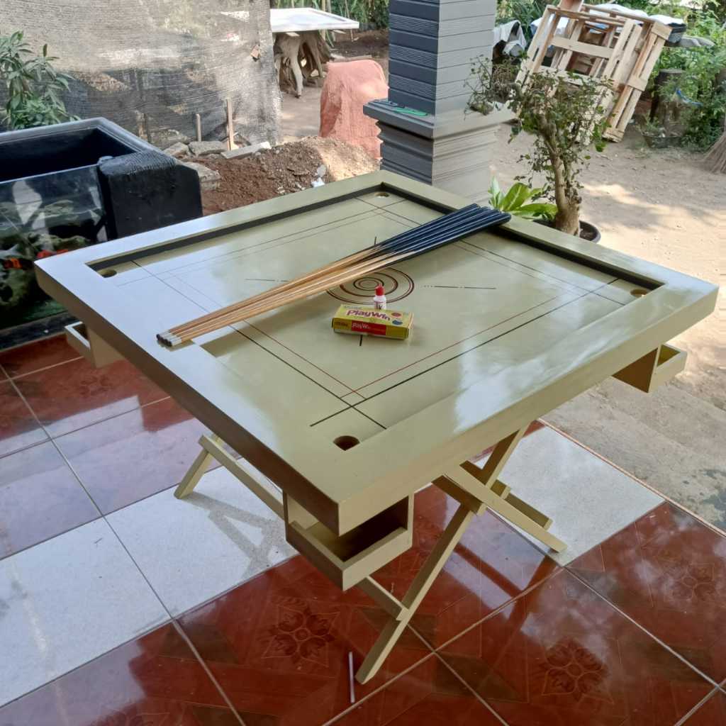 Papan Meja Mainan Tusot Biliard Karambol Kayu Meranti Tebal 1,2 Cm Satu Set Siap Pakai
