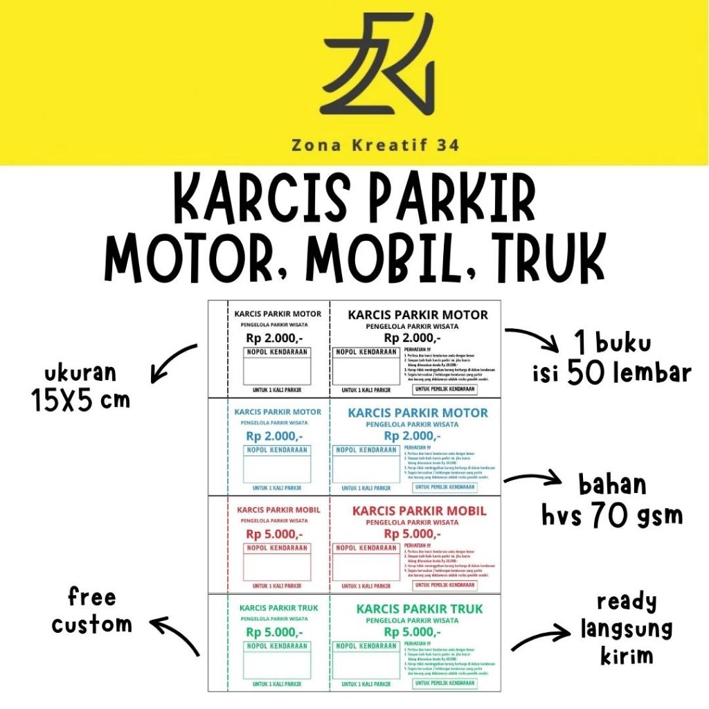 

KARCIS PARKIR MOTOR MOBIL TRUK MURAH ISI 50 dan 100