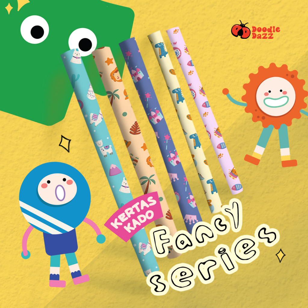 

Doodle Dazz Kertas Kado Fancy Boy and Girl isi 5 pcs Mix | Kertas Kado Anak Anak Lucu| Gift Wrap Gambar Anak Motif Lucu atau Hewan